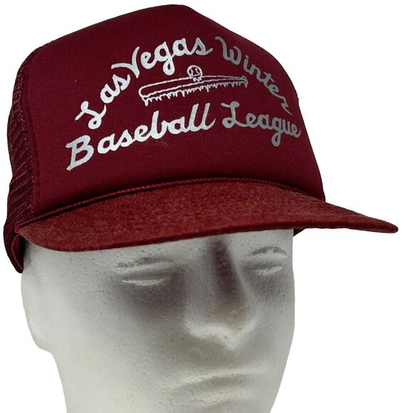 Vintage Las Vegas Winter Baseball League Trucker Hat Cap 80s Red Mesh Snapback - Picture 1 of 9